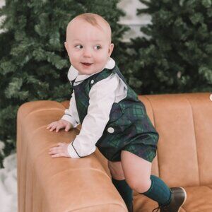 Green & Navy Plaid Side Tab Jon Jon Set - Cecil and Lou